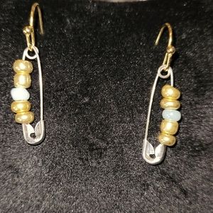 Earrings, handmade jewelry, friendship bead earrings 2 tone gold silver earrings